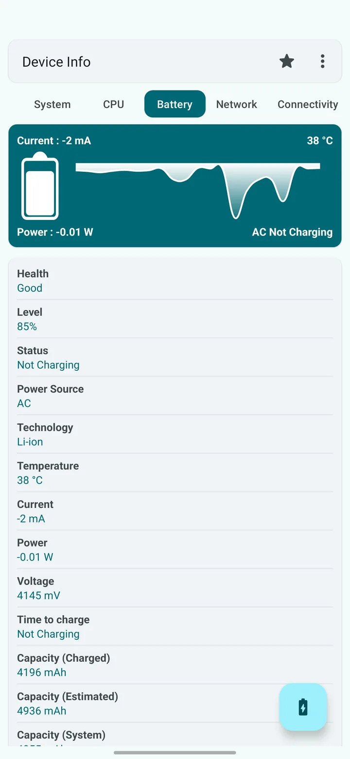 Battery screen in Device Info
