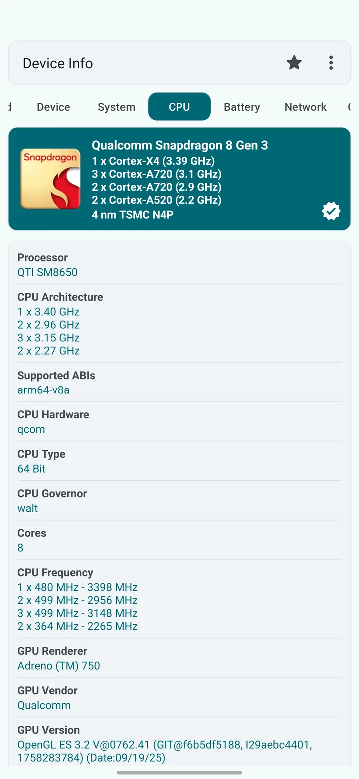 CPU & GPU screen in Device Info