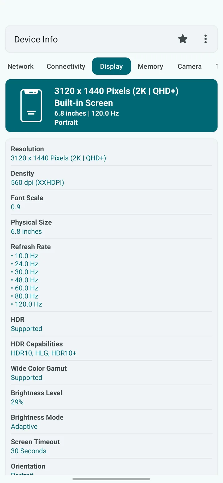 Display screen in Device Info
