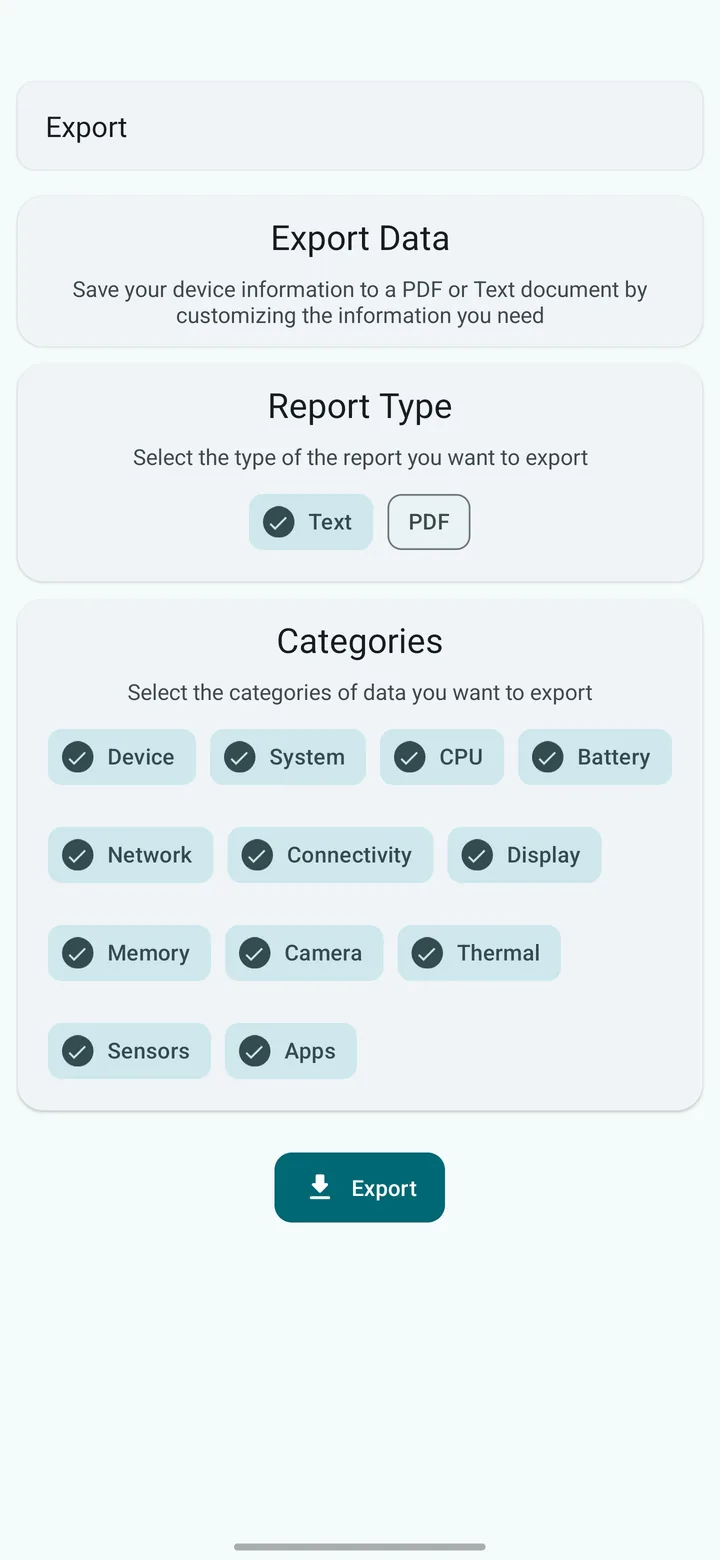 Export screen