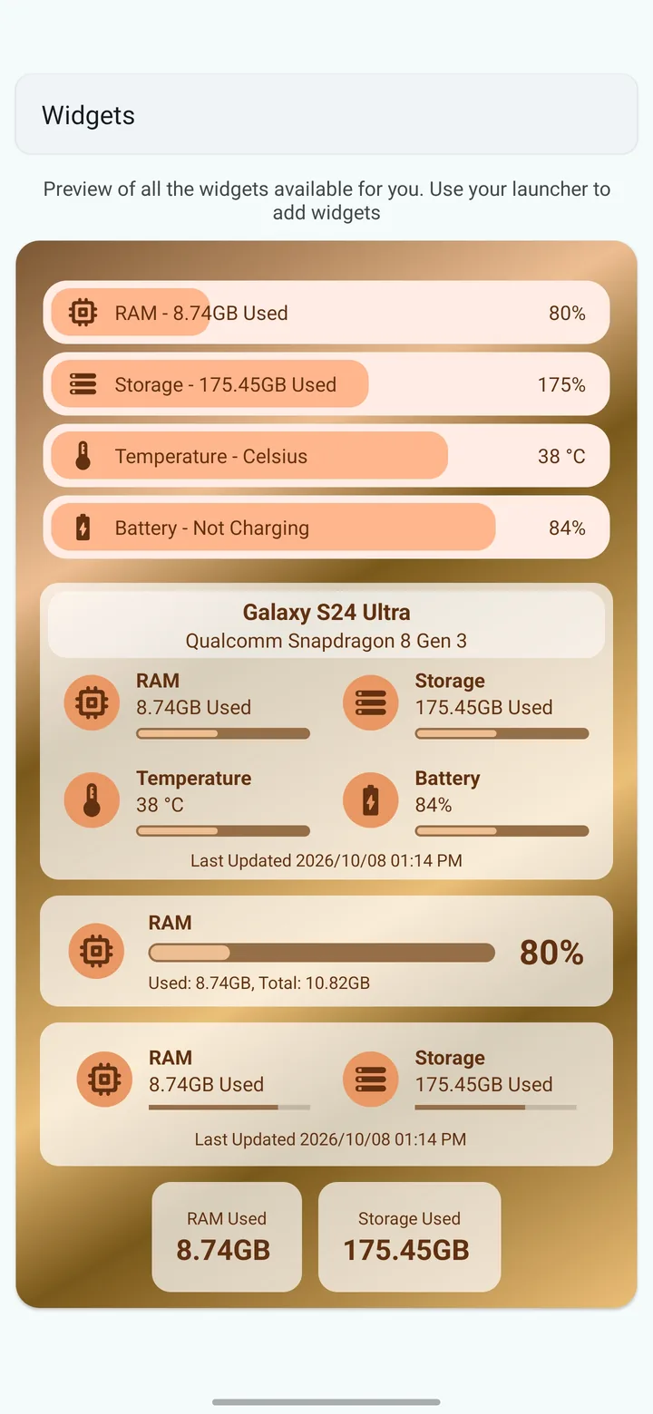 Widgets screen